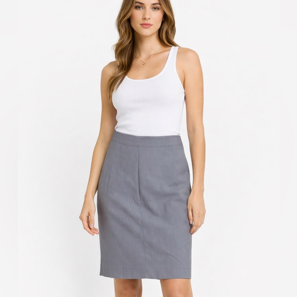 Jil Sander Gray Tailored Pencil Skirt Knee Length Office Designer wool size 36